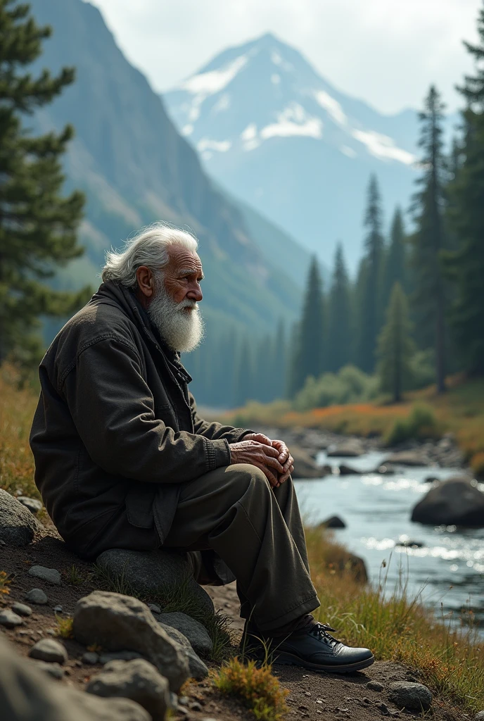 The old man is left alone in nature