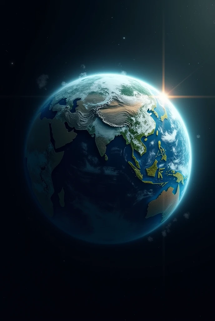 Spherical planet Earth seen from space but with the South Pole frozen in Australia