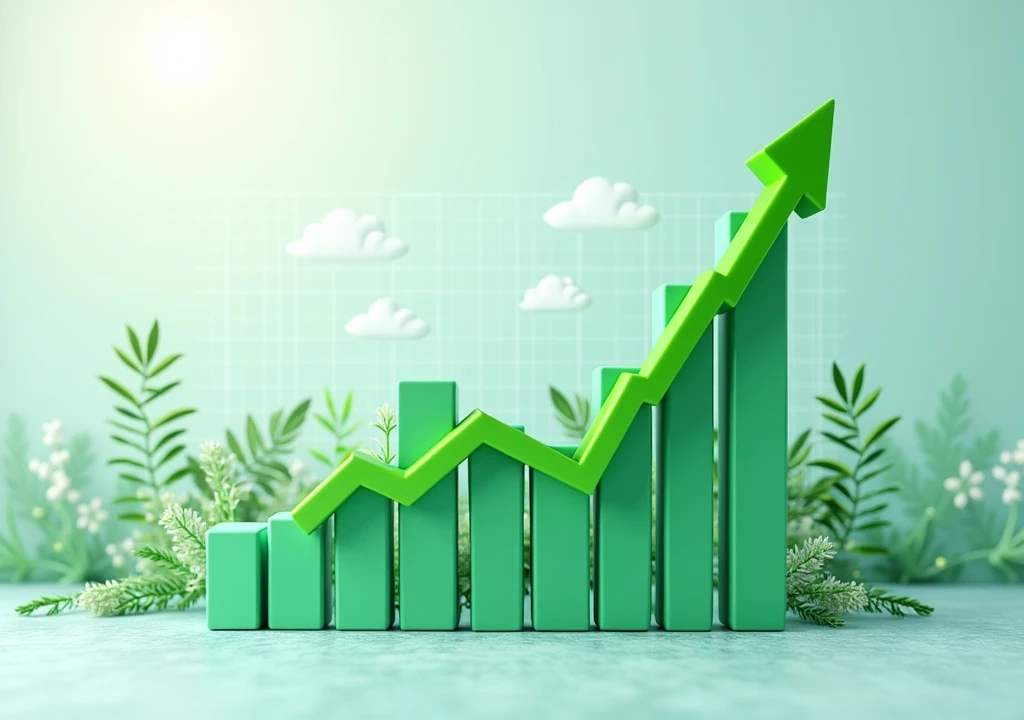 Stock market green line graph bar