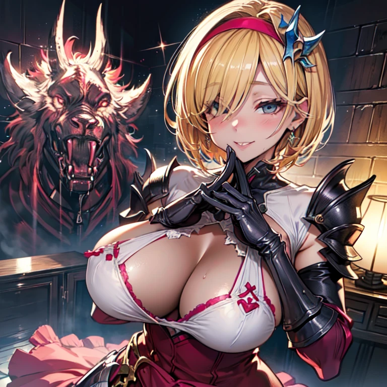 nsfw, (penis over eyes), 1boy, long penis, (penis on face:1.5),(portrait:1.5), embarrassed, seductive smile,
djeeta,Zeta,One Girl,Blonde,Shiny Hair,short hair,hair band,Brown eyes,age, cute,
very shiny 肌,Shiny body,plastic glitter 肌,exaggerated shiny 肌,illuminated 肌,
(Huge breasts, Glamour:1.1),(Huge hips),Tight waist,Long legs,curve,Cleavage,erotic,Bold,Revealing clothing,show 肌,
(Realistic eyes, Natural skin texture, Realistic facial details),
High resolution,Sharp focus,(Super detailed,Very detailed),(Very detailed CG unity 8k wallpaper),(((Vibrant colors))),{best illustration},
Beautiful Eyes,Symmetrical eyes,Big eyes:1.5,Seductive eyes,((complete anatomy)),Perfect Fingers,
(((Glamorous clothing))),djeetadef, hairband, armor, pink dress, bow, pink skirt, thigh boots, gauntlets,((White underwear)),
Dangerous Dungeon,dark,