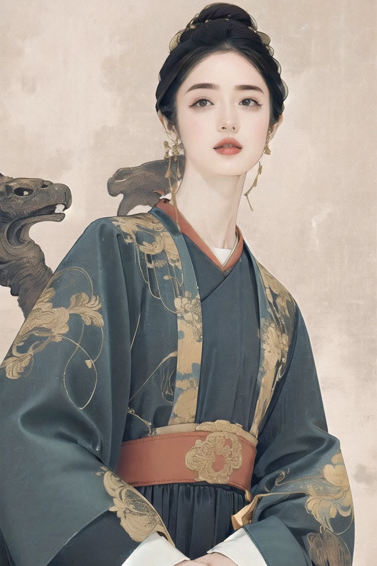 1 girl,origin,Cowboy Shooting,shut up, China dress, A faint smile,, Simple Background,