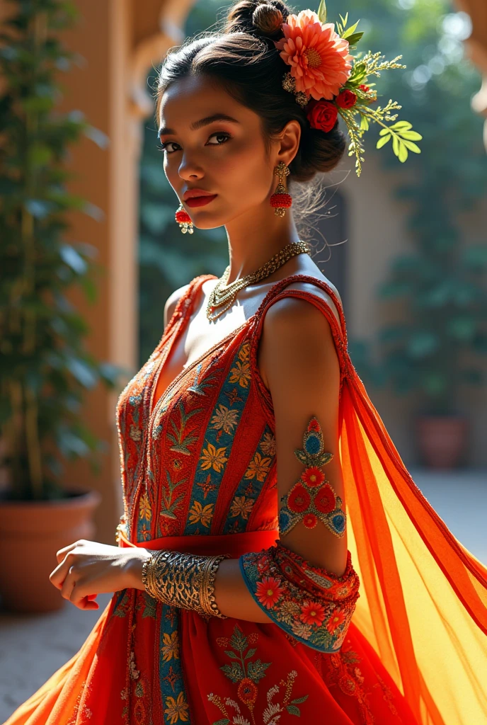 A cultural outfit from Mexico similar to some Dior clothes, model in the drawing
