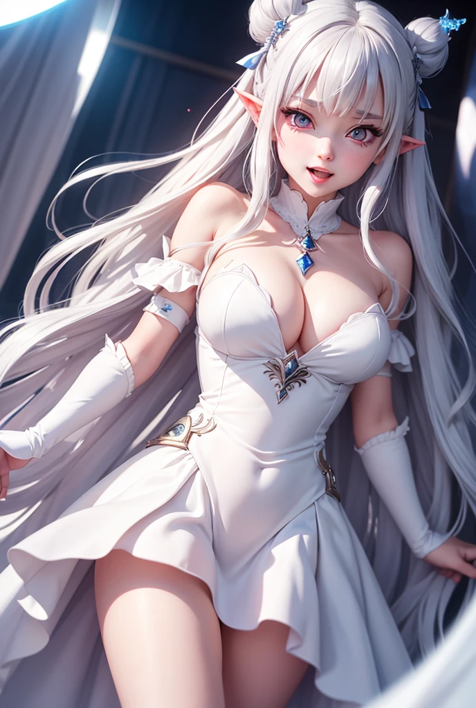 One girl, Long Hair、White Hair、Silver Hair.ギザギザなteeth.
Princess Teresa,White skin, large breasts, Pointy Ears, Blushing, masterpiece, とてもLong Hair, Gray Hair, Sparkle Effect, Background blur, Lady wearing a white dress、Princess Teresaは幽霊でギザギザなteethを持つ舌の長い巨胸な令嬢です。poses shyly with tongue out、White wax skin、Pale background、Dark room bed tongue, teeth, Sticking out tongue, Red colored eyes, saliva, Blue Mouth、Inky、Lens flare, masterpiece, Gaze, Bangs between the eyes, Female monster