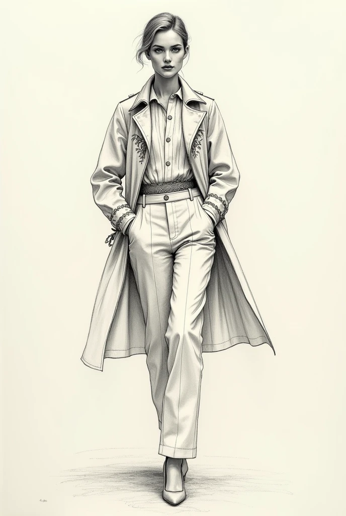 A Cultural outfit from Italy similar to some Dior clothes, model in drawing on paper, stylist
