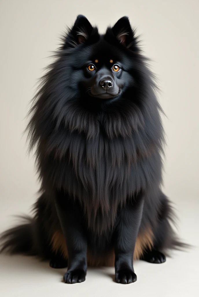 Black German Spitz, white and beige