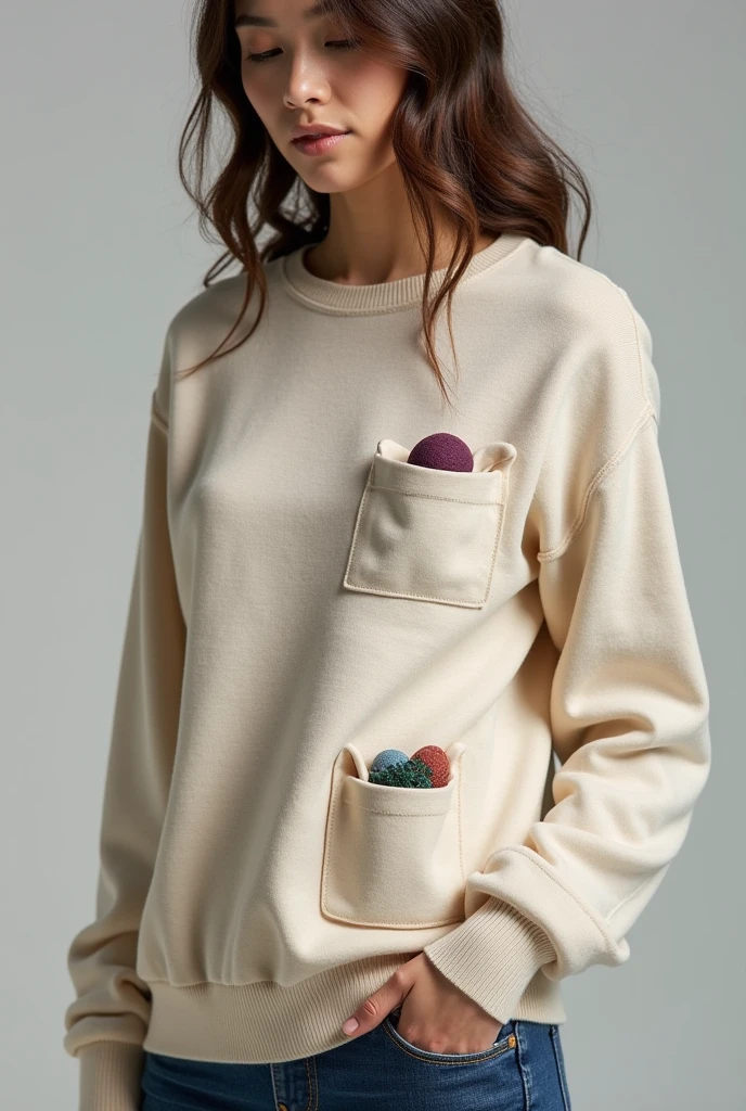 Create a sweater that is anti-stress, that is to say, that has like those little stress balls camouflaged in the pockets