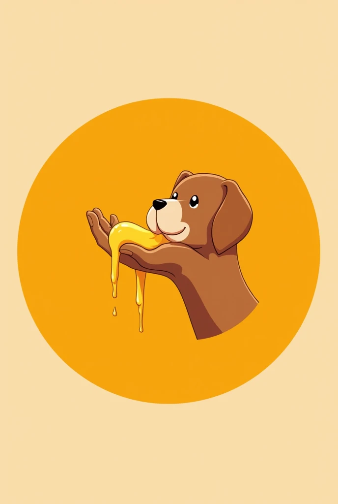 A logo of a hand holding a paw, that you can see the melted cheese and that it has an orange background color