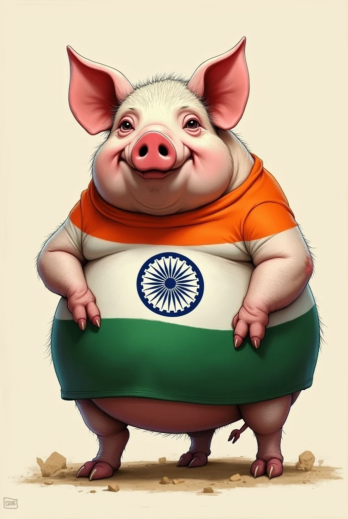 Fat pig wearing indian flag