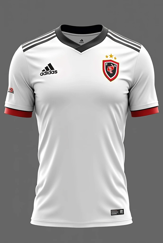 Create a soccer jersey for Ecuador's Liga de Quito Club, from the Adidas brand with white colors. black and red