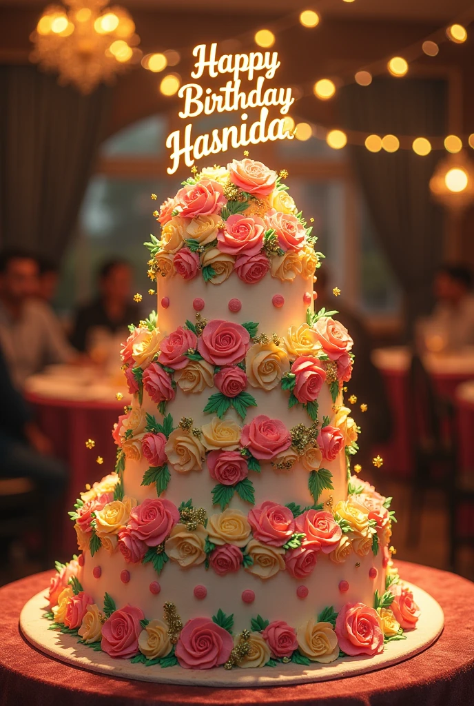 A stunning birthday cake with a caption "Happy Birthday Hasnida"