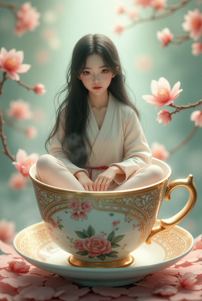 A 18yo Chinese girl inside a tea cup