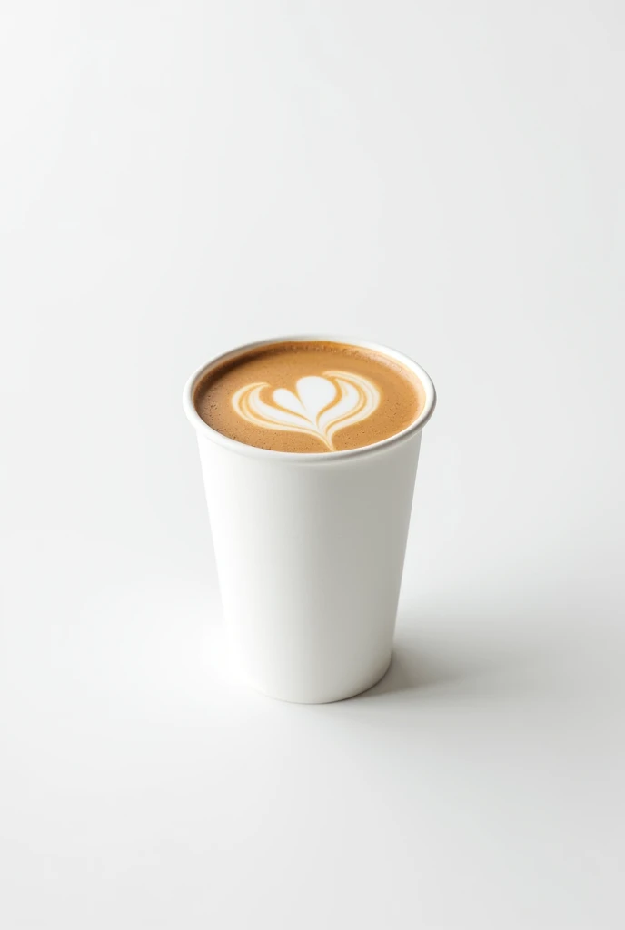 White cardboard cup with cappuccino on white background