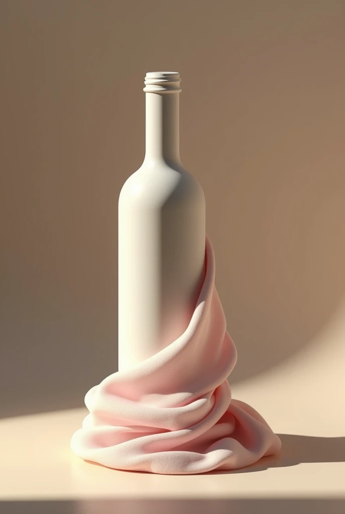 Create an image of a piece of fabric at the base of the bottle.