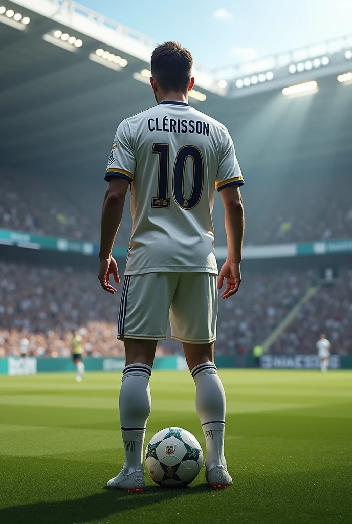 Football player number 10 with Jome Clérisson on his back at the Bernabeu stadium