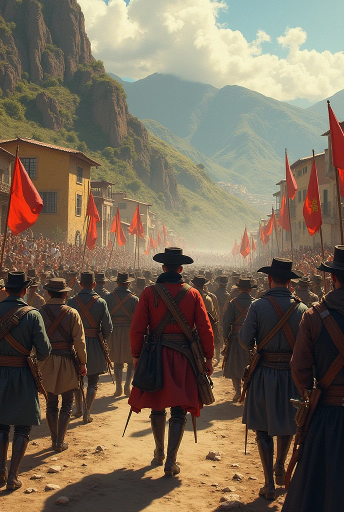 
The liberation army (Simon Bolivar&#39;s army )
 advances towards Lima, gaining the support of the people in their march