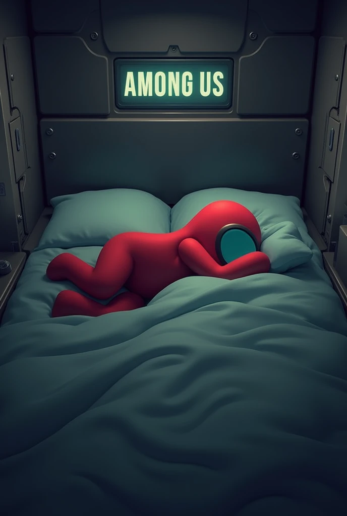 Among us red alone sleeping in his bed