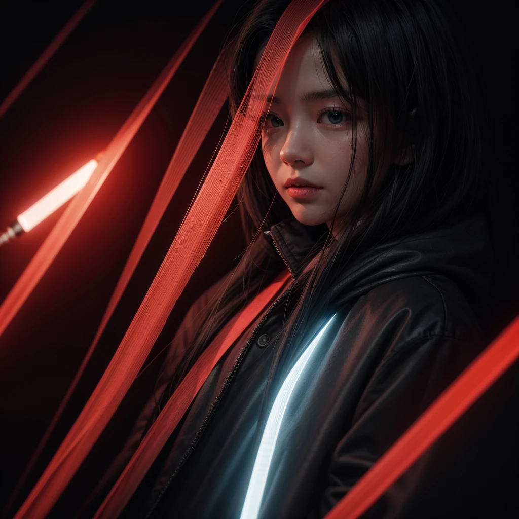 Cell phones with red lines on futuristic black background
