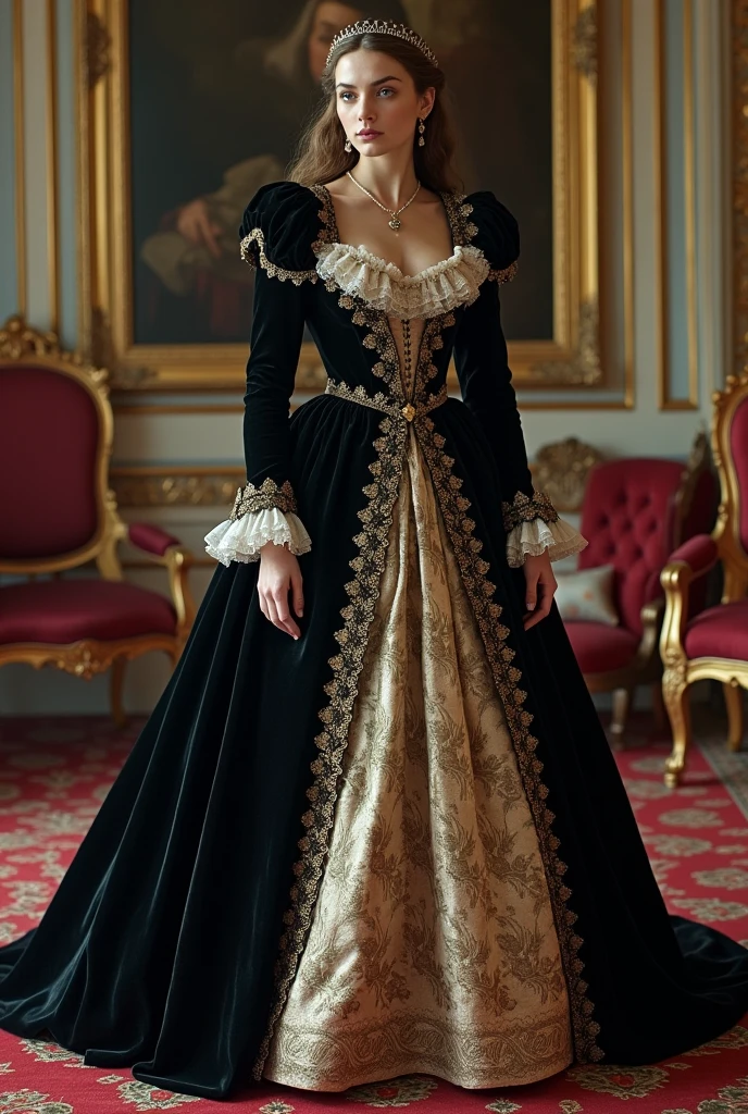 18th century french Rococo wide pannier hoop skirt black Rococo gothic overcoat royal court gown tiny waist