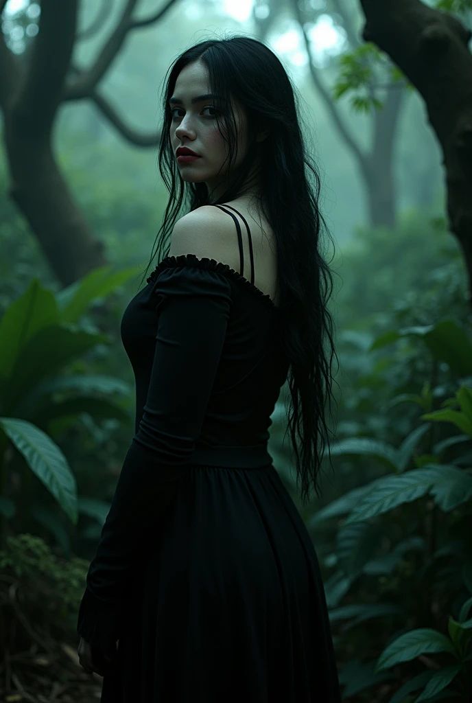 Goth, Billie Eilish, sexly, modern, Chaud, big full tits, dans une forêt