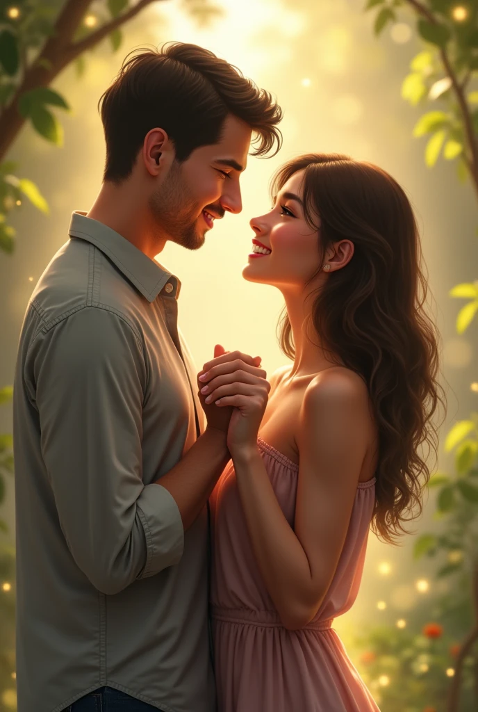 A loving couple holding hands in a romantic and affectionate way