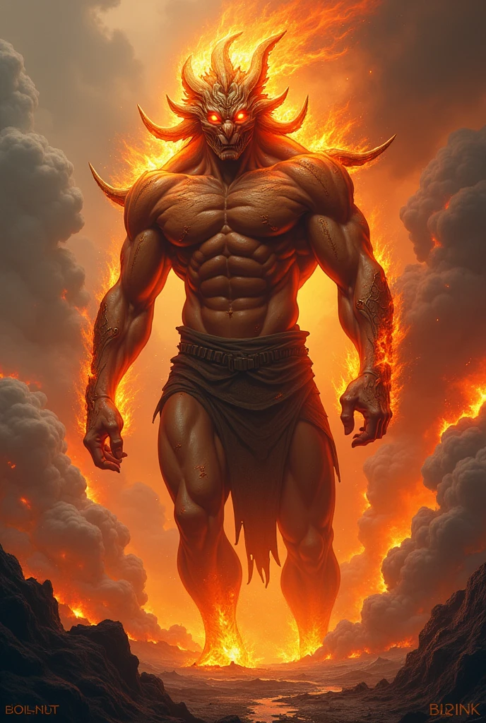 Drawing of a with tanned skin and lava-colored eyes