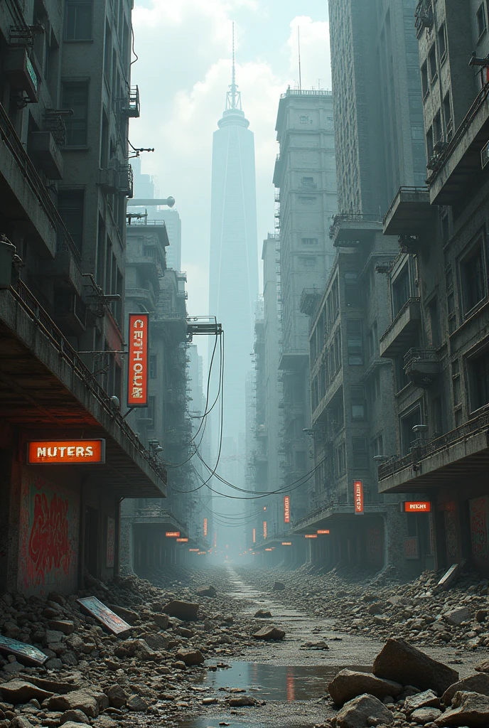 background apocalyptic cyberpunk city in ruins