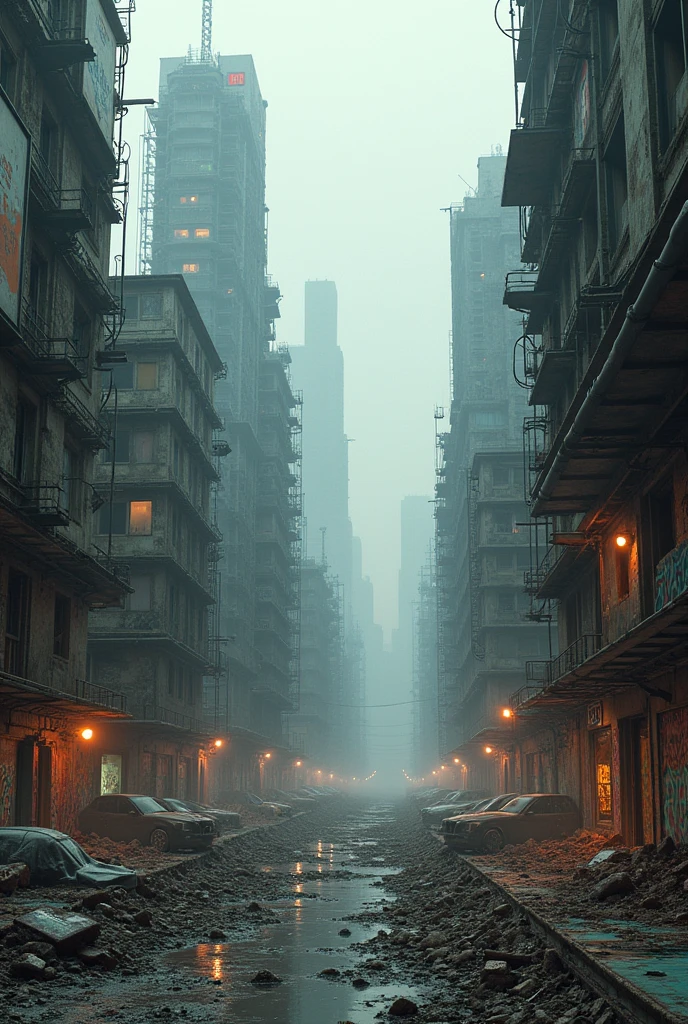background apocalyptic cyberpunk city in ruins