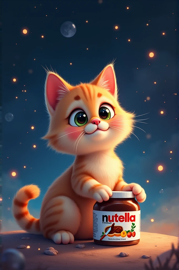 A cute cat on a star eating nutella