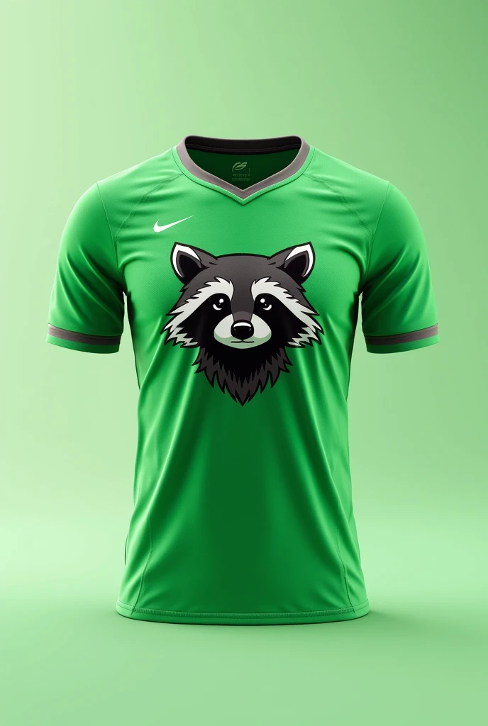 Green sports shirt with country raccoon printed on it from class 803