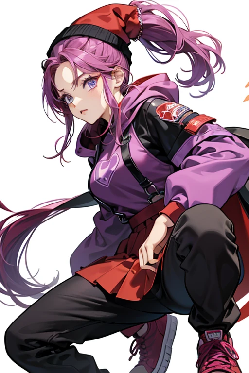 her hair and eyes were brown,. In Puyo Puyo DA!, she receives a dramatic makeover. Her normal attire being replaced with a red and black hoodie with a long-sleeve shirt underneath, a grey beanie, black sweatpants with a chain, and a pair of red, grey, and white colored sneakers, overall giving her an appearance that invokes hip-hop or rap. Her ponytail is also missing.
For her Fire Protection combat fatigue; her boots turned purple with magenta flaming texture and her hair turned purple with magenta flaming texture. her cape, skirt, and wristbands turned purple while her breastplate and shoulder pads turned magenta. SPARKLE; GLITTER