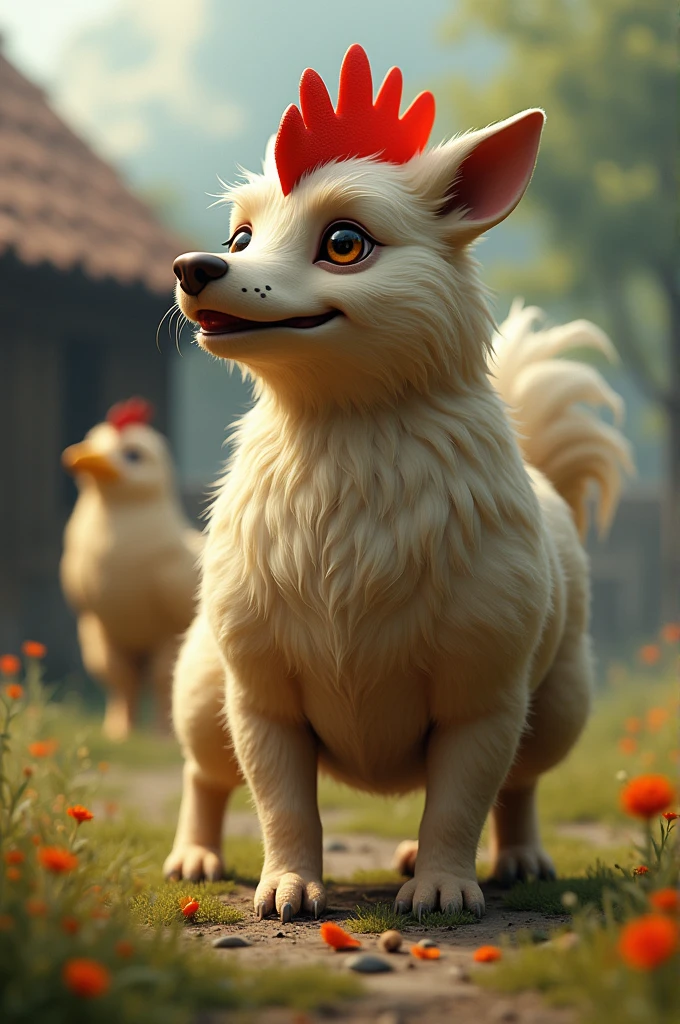 A dog with a chicken head