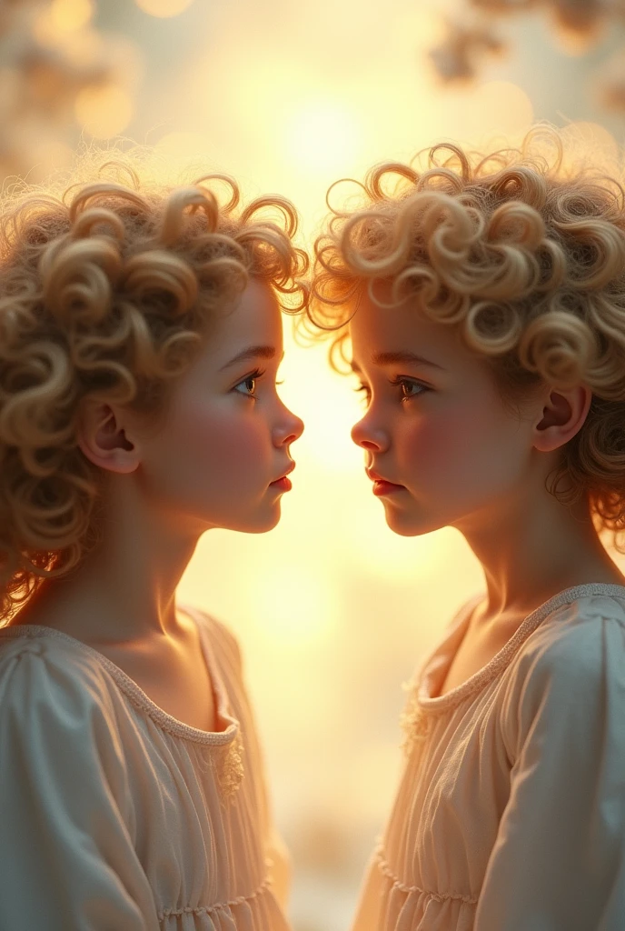 Angels curly hair, seeing each other with curiosity