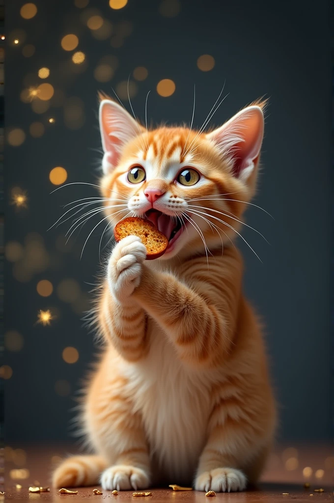 A cat on a star eating nutella