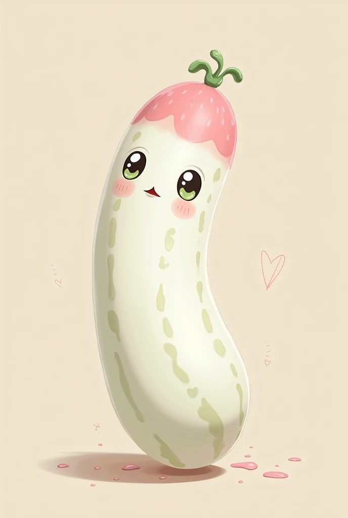 generates a white cucumber, with pink tip, and that this one is cute and pretty and with cute anime eyes