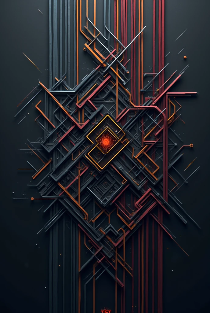 Use a series of intersecting, multicolored lines that create a complex web-like design on a dark grey.