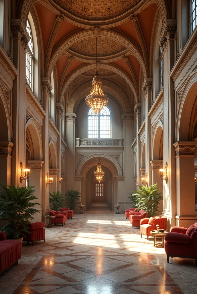 Romanesque style hotel lobby