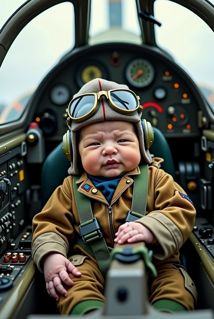 Newborn wearing a fighter pilot suit flying a Mig-1.42 Real Life Airplane Cabin Photos