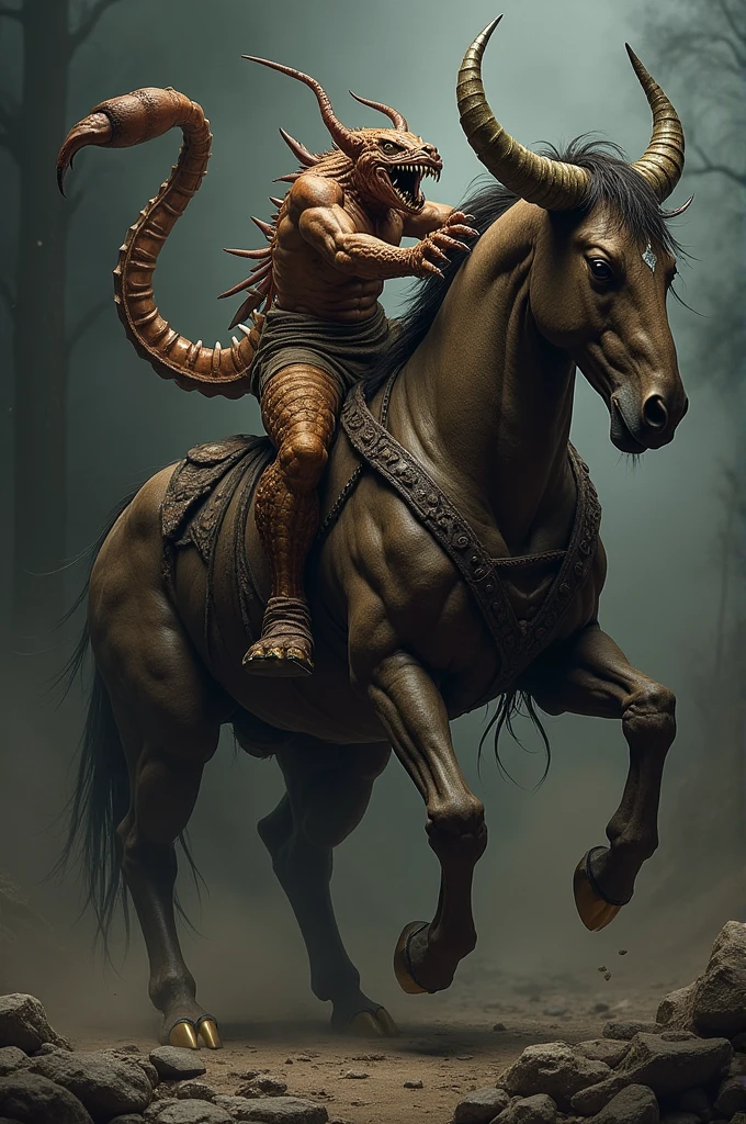 Scorpion riding on Motaro and hugging