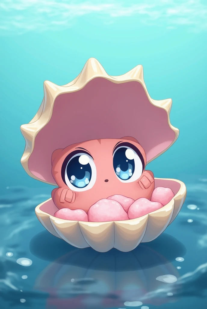 generates an open sea shell, that its interior flesh is long and pink and tender, Now put some cute anime eyes on the shell