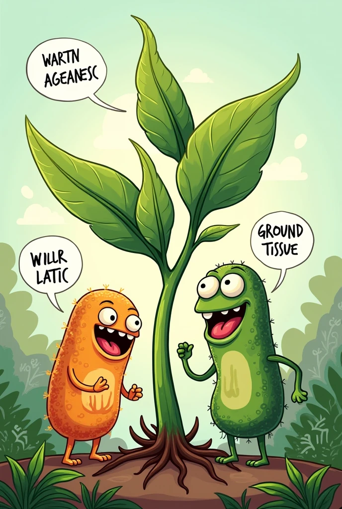Draw a cartoon and express the functions performed by the three fundamental types of tissue in the plant.