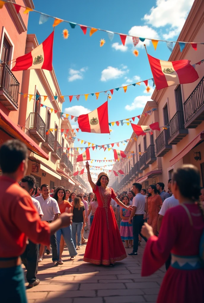 Peruvians celebrating the independence of Peru