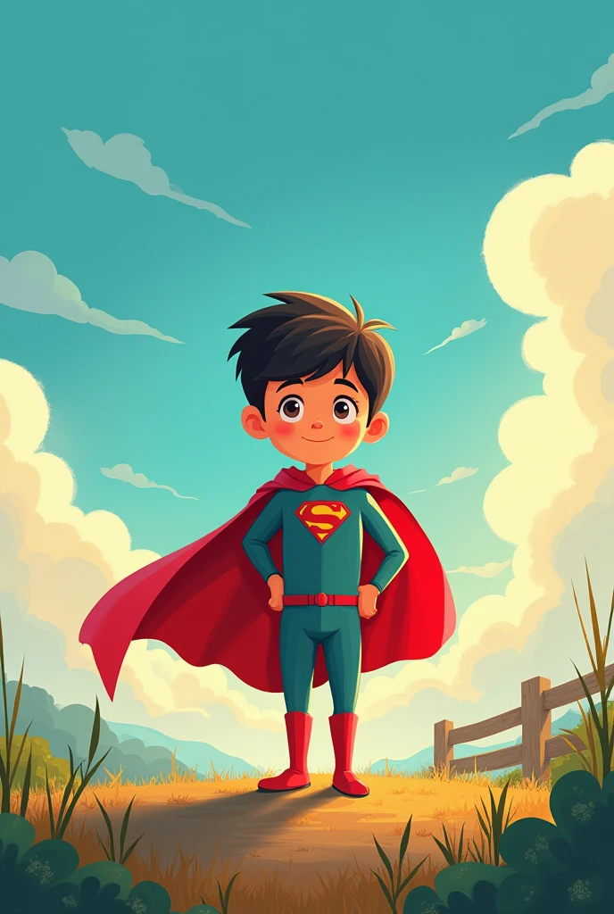 create an image for my story: O Sonho do Pequeno Herói
It isra uma vez, a man named João who loved superhero stories.
It isle usava uma capa vermelha e fingia ser o herói mais corajoso de todos.
It ism seus sonhos, John could fly high and save the world from great dangers.!
But what he liked most was helping his friends., even without superpowers.
In school, João studied science and how the world worked.
It isle decidiu que, One day, would use the knowledge to create amazing things.
It is, even without powers, João became a true hero by helping people.
Because being a hero is not about having superpowers, but rather a big heart!