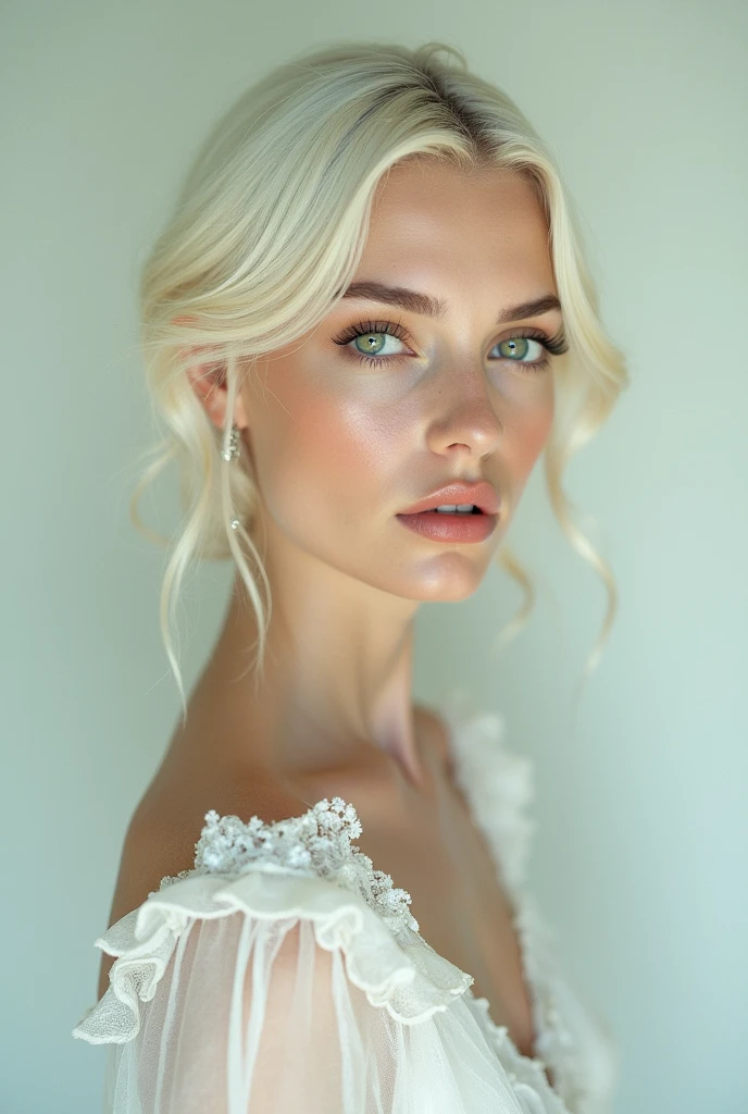 Turkish woman with albino features and green eyes ,Perfect face, Extreme beauty ,Posing