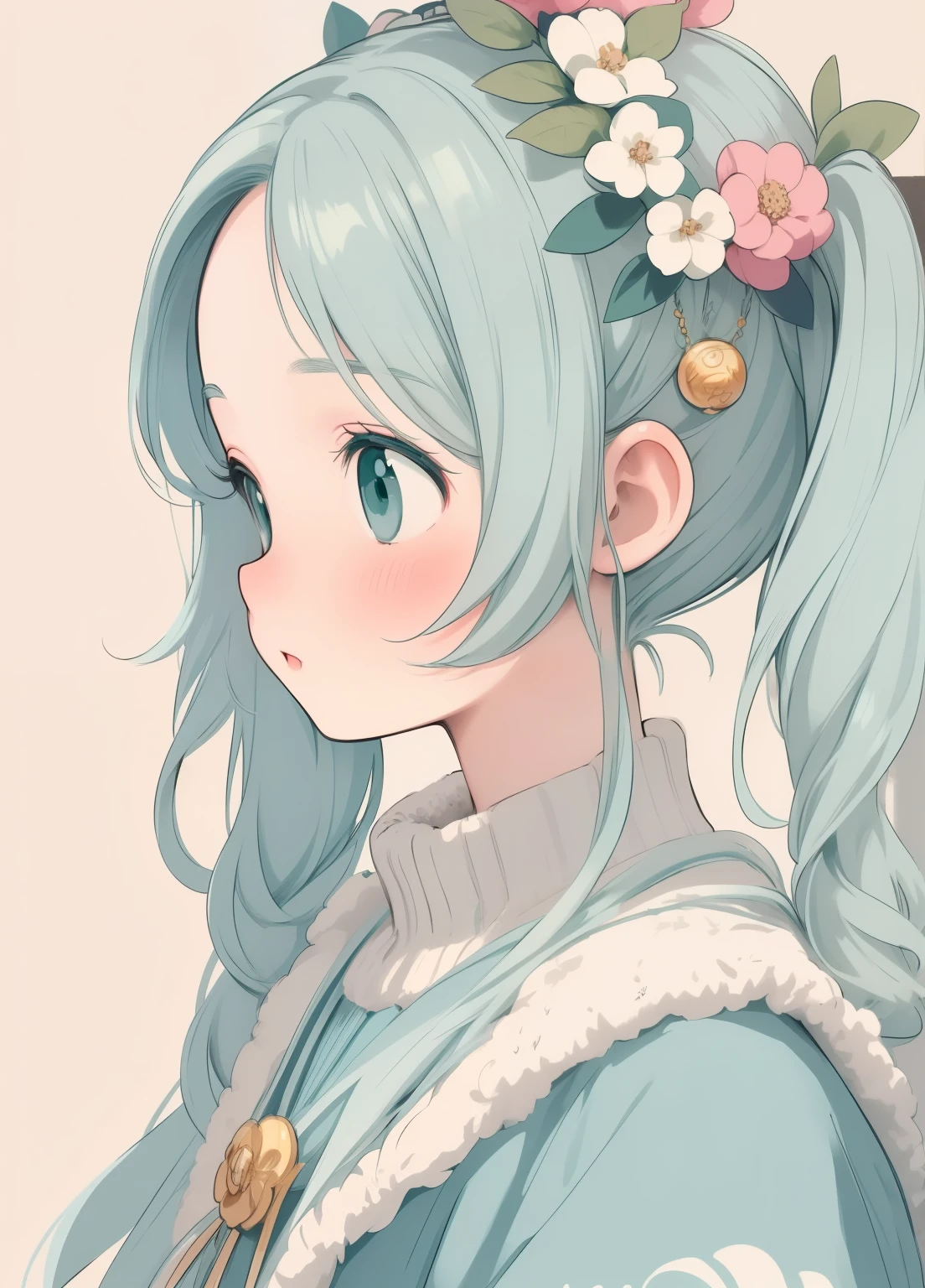 (masterpiece、Highest quality、Highest quality、Official Art、Beautiful and beautiful:1.2)、(One person:1.3)Hatsune Miku、Twin tails,Beautiful breasts, Katsushika Hokusai,((masterpiece))),(((Highest quality))),((Very detailed)),(Very delicate beauty: 1.2),(Cool colors),((Pale jade-colored hair)),((knight)),profile,Line art,(Vintage Style),Inside the wreath is a photo of a boy, Gorgeous wreath,Cute art style, Portrait of a Boy, Traditional drawing style, Beautiful drawing style, Roar, Cute anime character design,