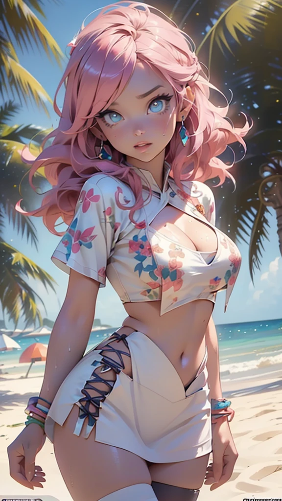 Greek goddess, serious and sexy face, has a face of supernatural beauty,long curly vibrant pink hair,pink hair,woman,1female,((milf,mom,mature,mature woman,4 female,adult)),
Her figure is extremely voluptuous,gigantic breasts,heavy breasts,(large breasts:1.5),saggy breasts,colored inner hair,((blue_eyes:1.3))),intricate eyes,beautiful detailed eyes,symmetrical eyes,((((lustrous skin:1.5,bright skin: 1.5,skin tanned,shiny skin,very shiny skin,shiny body,illuminated skin)))),(spider lower abdomen,narrow waist,wide hip,bimbo body,inflated legs,thick thighs),(((detailed face))),fitness hip,cracked abdominal muscle,large abdomen muscle,
(cute,slutty,sensual,seductive look,seductive,((erotic)),opulent,sumptuous,longingly,((nsfw)),
queen,goddess,fantasy,revealing clothing,show skin,zettai ryouiki,revealing clothing,skin show,((rave shirt with a dark pink print,rave miniskirt,visible thong straps)),(wearing a rave outfit:1.3,rave clothing,semi-naked,scantily clad),((clothes wet, intricate costume, intricate clothing)), bare belly, bare shoulders, golden bracelets,detailed outfit,cleavage,
(dynamic pose:1.0),arrogant face, arrogant smile,(centered,scale to fit dimensions,Rule of thirds),
outdoor,((beach rave party)),scenery:1.25,((intricate scenery)),((beach rave party background)),beach rave party atmosphere,Summer beach party,sand,beach party behind,harmonized orange sunset adding to the atmosphere of a summer beach party,beach party atmosphere,Boom festival,European rave,Cytorance festival,time golden,Ozora festival,sea,horizon,palm,palm trees,Christmas lights,
(Glossy rave ornaments),highres,sharp focus,(ultra detailed,extremely detailed),(photorealistic artwork:1.37),(extremely detailed CG unity 8k wallpaper),(((vibrant colors,vibrant theme))),(intricate),(masterpiece),(best quality),artistic photography,(photography taken by sldr),(intricate background),perfect rendered face,perfect face details,realistic face,photo realistic,((intricate detail)),(((re