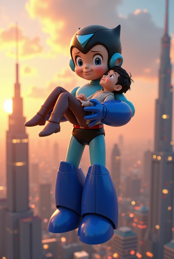 astro boy from the 2009 film caring someone while in the air