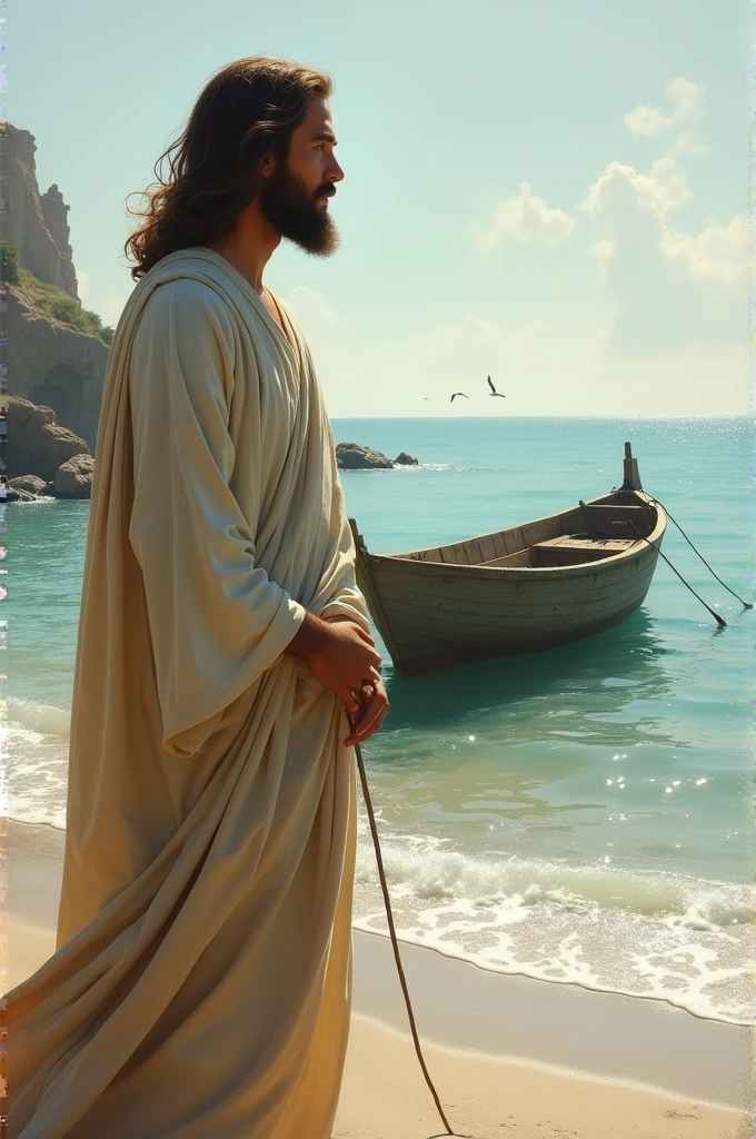 Jesus on the seashore near Peter&#39;s boat