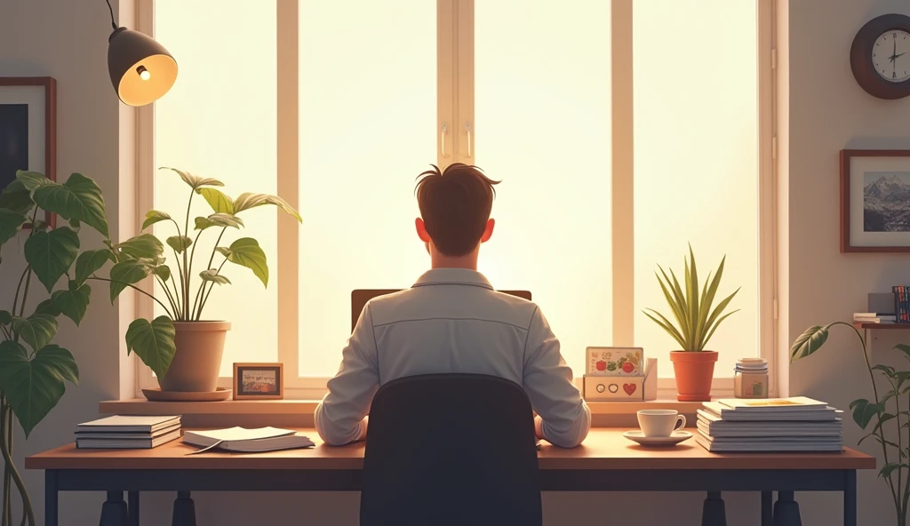 A calm, During work.