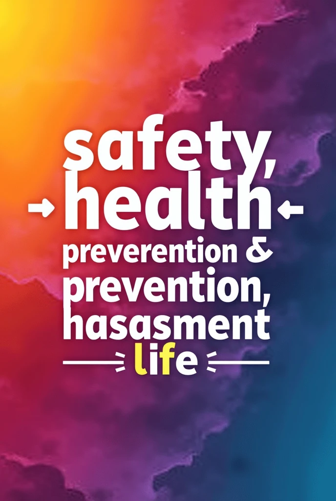Make a banner with this phrase Safety +health +prevention- harassment = life