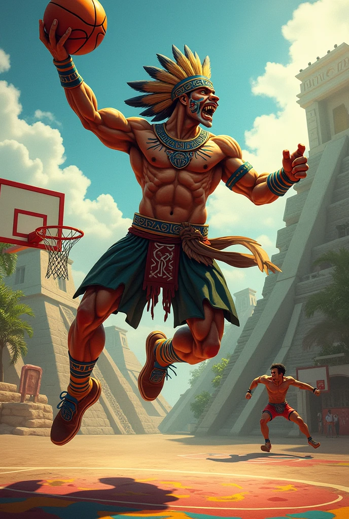 Aztec jaguar warrior playing basketball